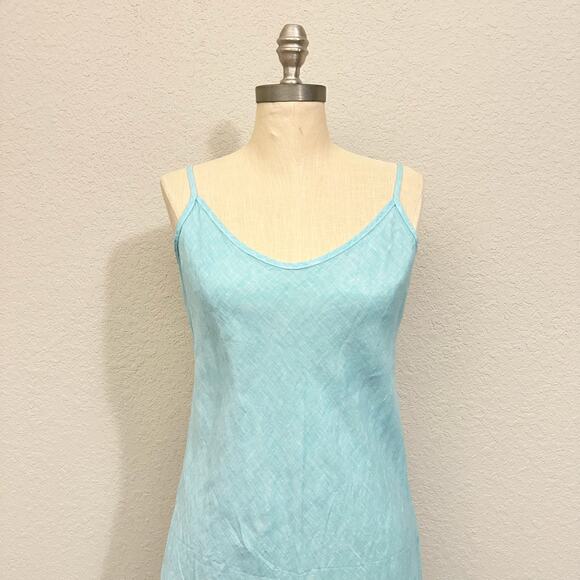 THE SLEEP SHIRT Maxi Slip Dress Light Blue Linen Spaghetti Strap - Picture 4 of 12